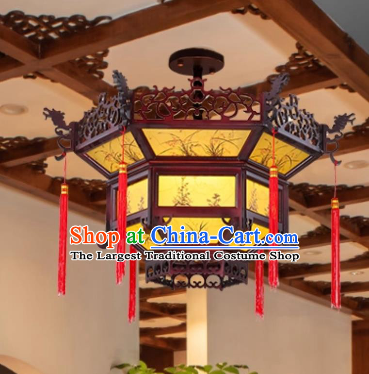 Chinese Wood Vintage Lamp Ancient Hall Restaurant Teahouse Temple Lantern Large Yellow LED Palace Lantern
