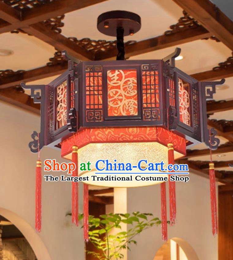 Chinese Wood Restaurant Chandelier Classical Vintage Dining Lantern Antique Style LED Lighting