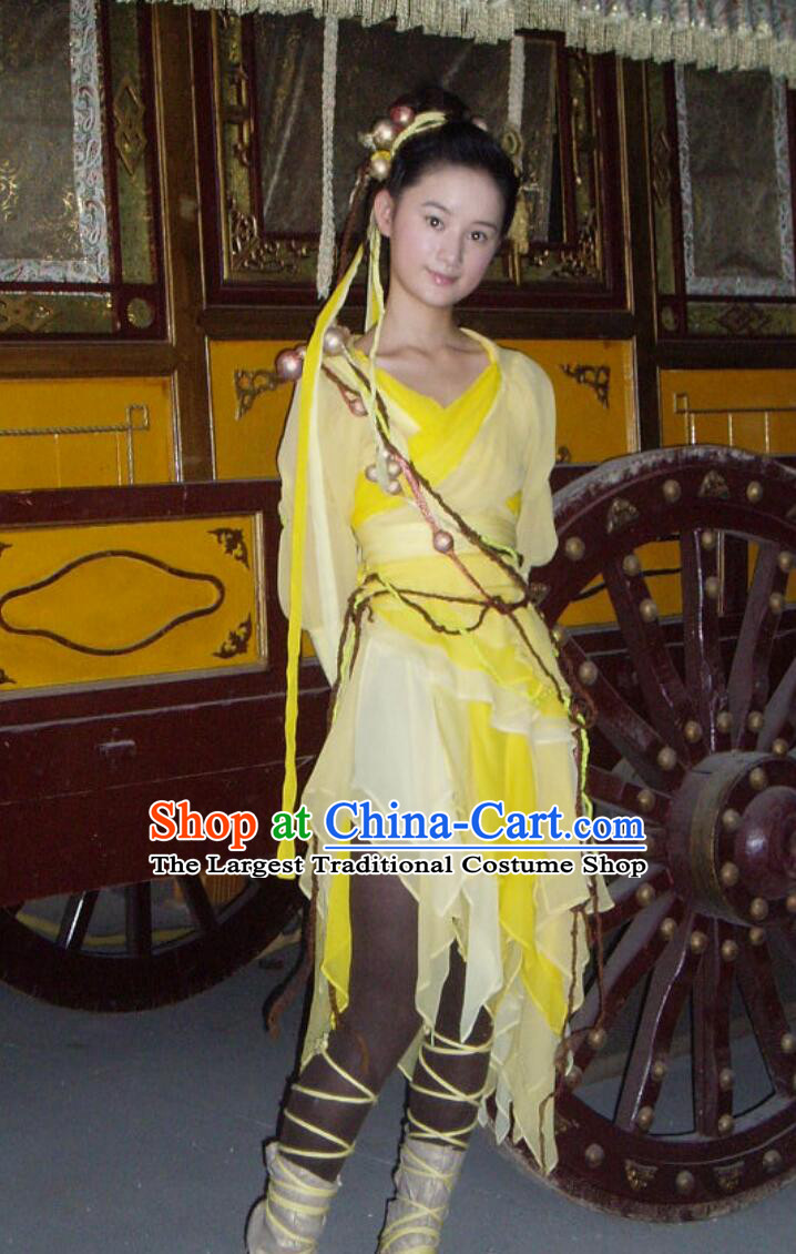 Chinese Paladin 3 Hua Ying Replica Clothing Cosplay Fairy Costume Ancient Chinese Young Lady Yellow Dress