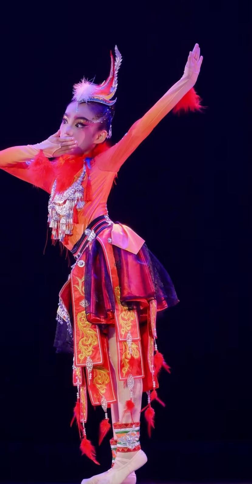 Miao Nationality Dan Feng Zhao Yang Dance Clothing Chinese Ethnic Stage Costume Women Traditional National Performance Dress