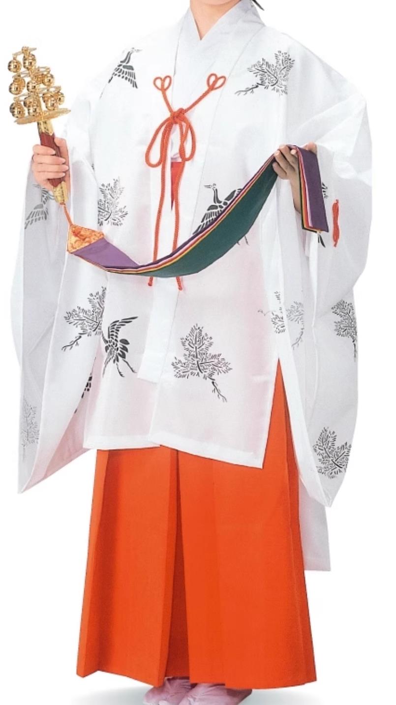 Japanese Authentic Miko Kimono Pine Crane Pattern Chihaya White Robe Handmade Coat
