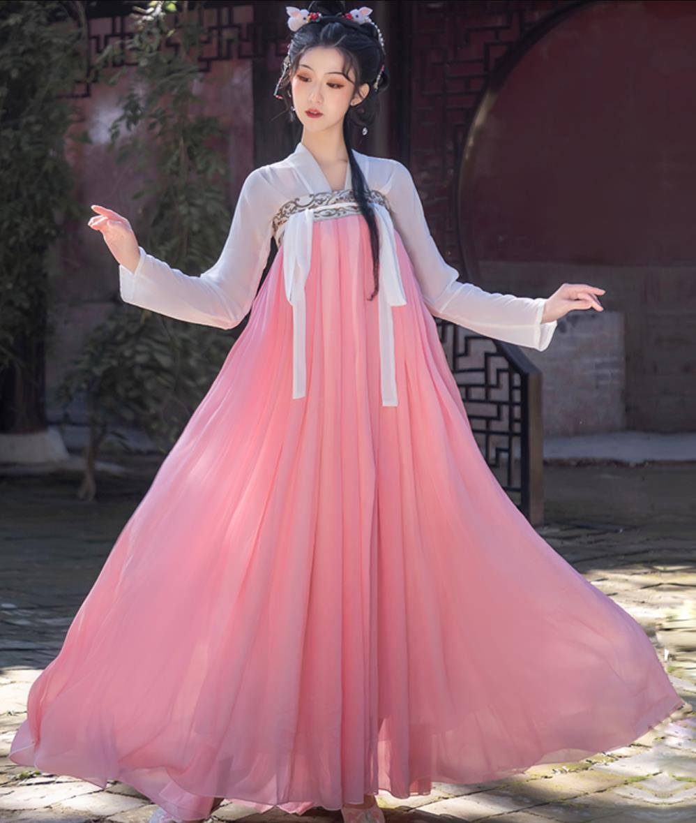 Chinese Traditional Hanfu Women High Waist Pink Ruqun Ancient Princess Clothing