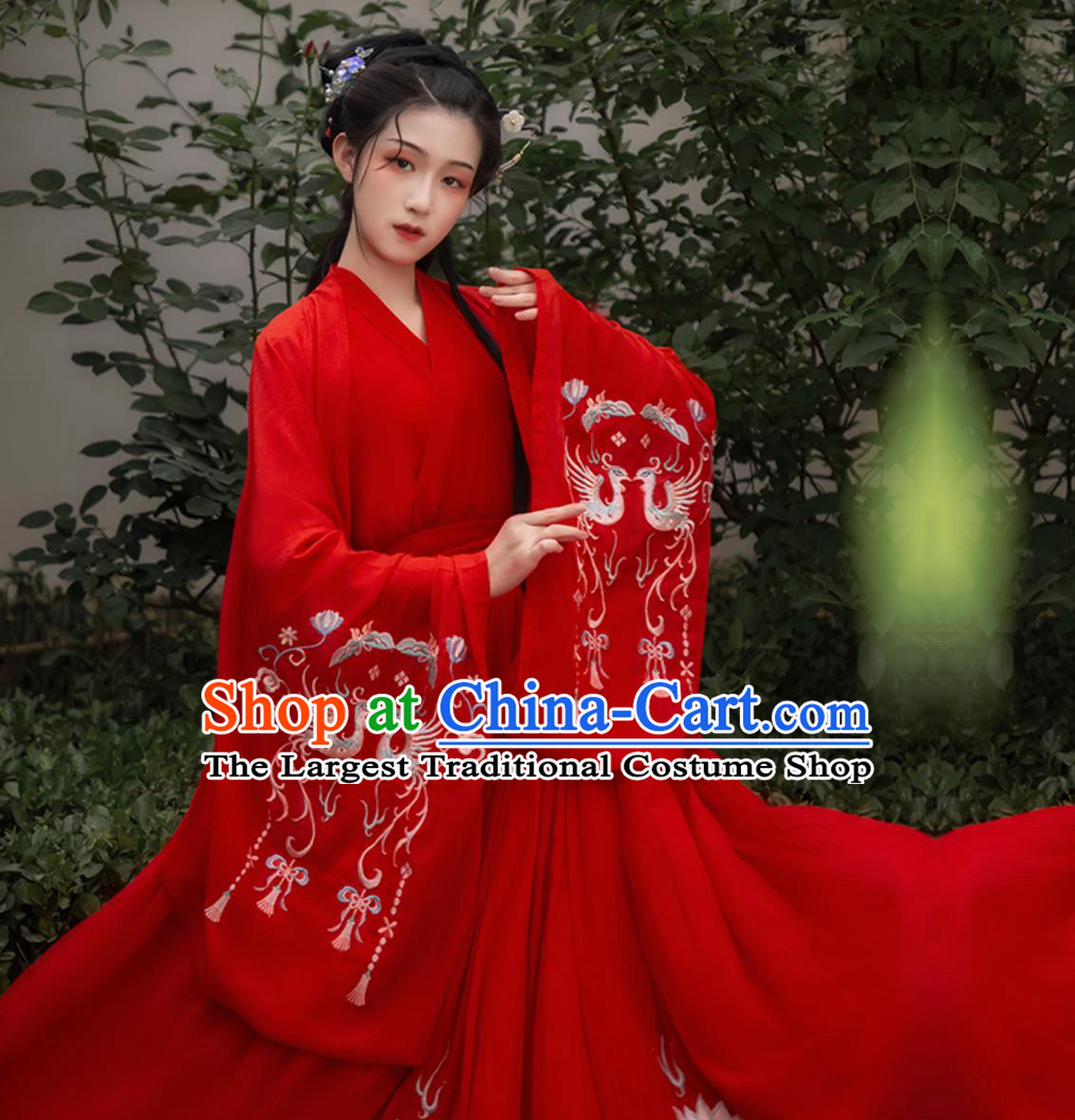 Chinese Traditional Women High Waist Cross Collar Hanfu Blouse Wide Sleeves Heavy Embroidery Dress