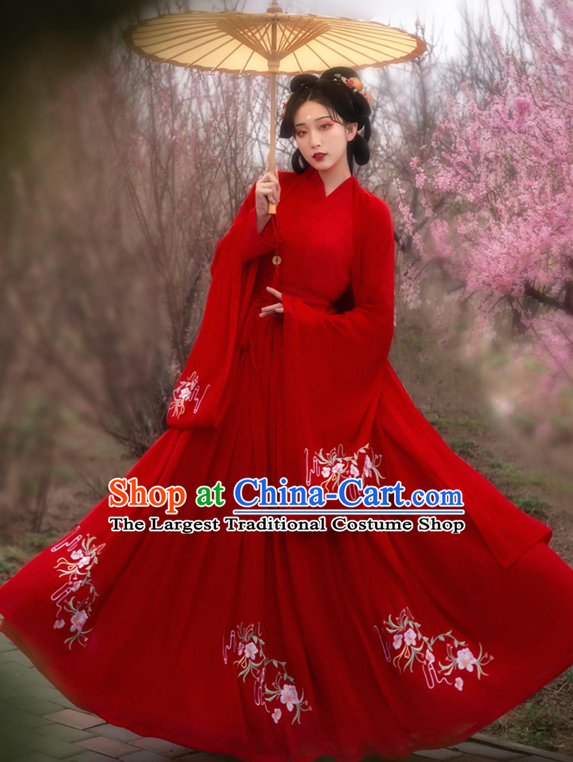Chinese Traditional Women Red Hanfu Ancient Princess Wedding Dress Wide Sleeves Cape Blouse and Skirt Complete Set