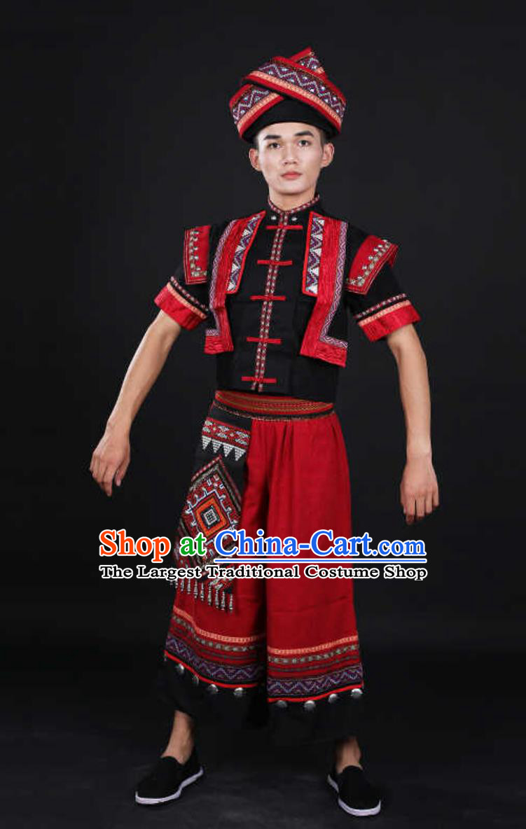 Zhuang Ethnic Clothing Chinese Traditional Festival Stage Outfit Choir Dance Two Piece Men Costume