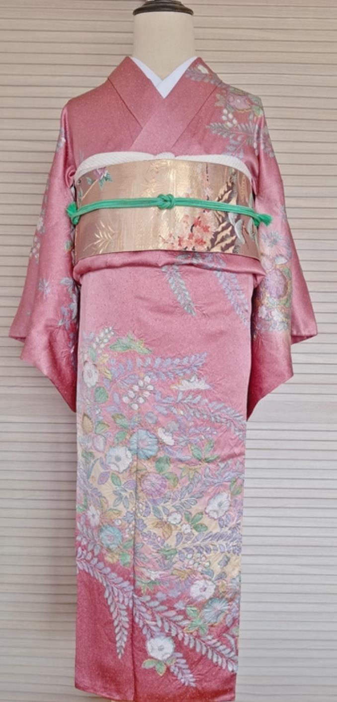 Japanese Traditional Silk Houmongi Kimono Tsukesage Tomesode Yuzen Embroidery Ombre Dress