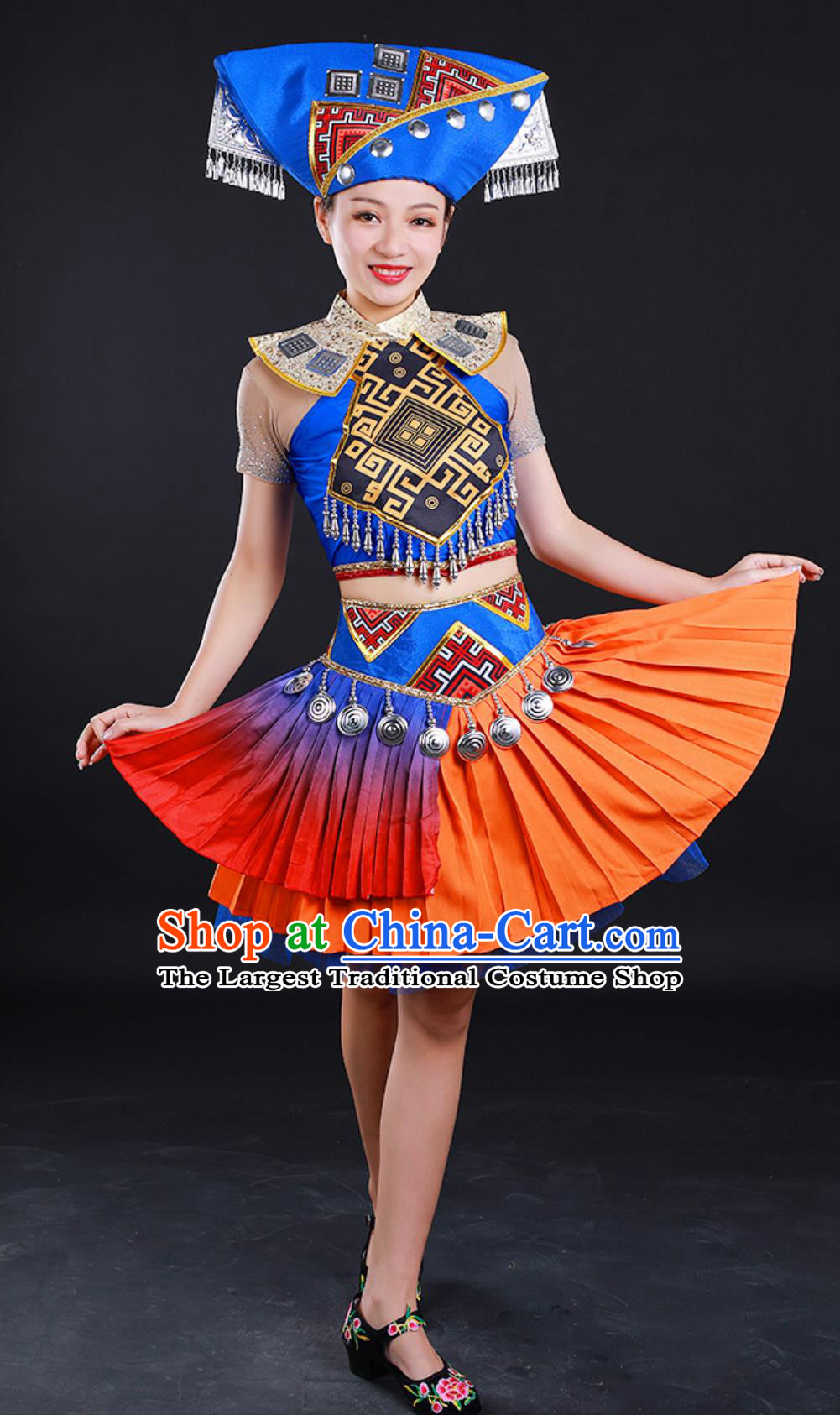 Zhuang Third Sister Liu Folk Dance Costume Traditional Chinese Ethnic Festival Stage Attire