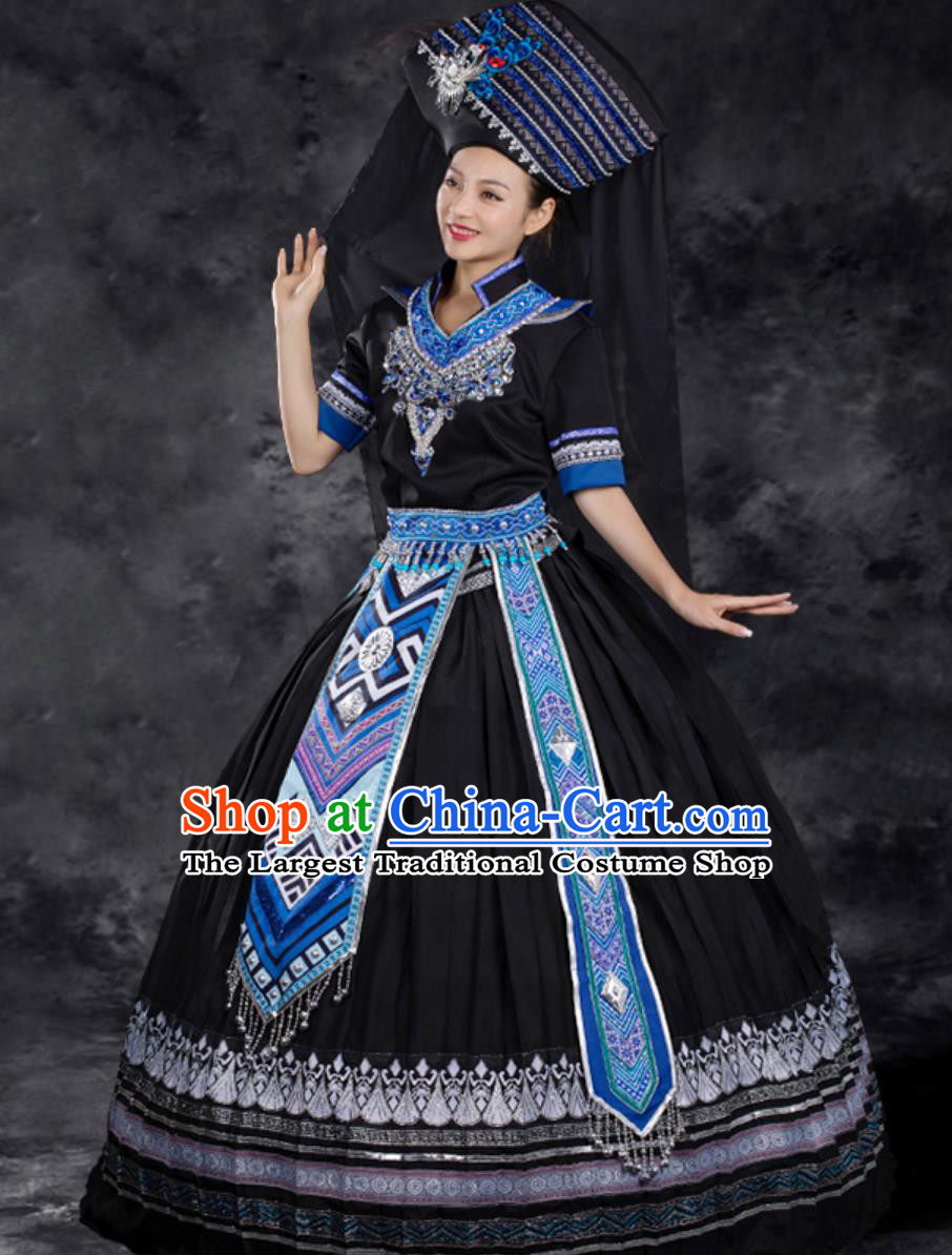 Third Sister Liu Stage Black Dress Chinese Ethnic Style Zhuang Costume
