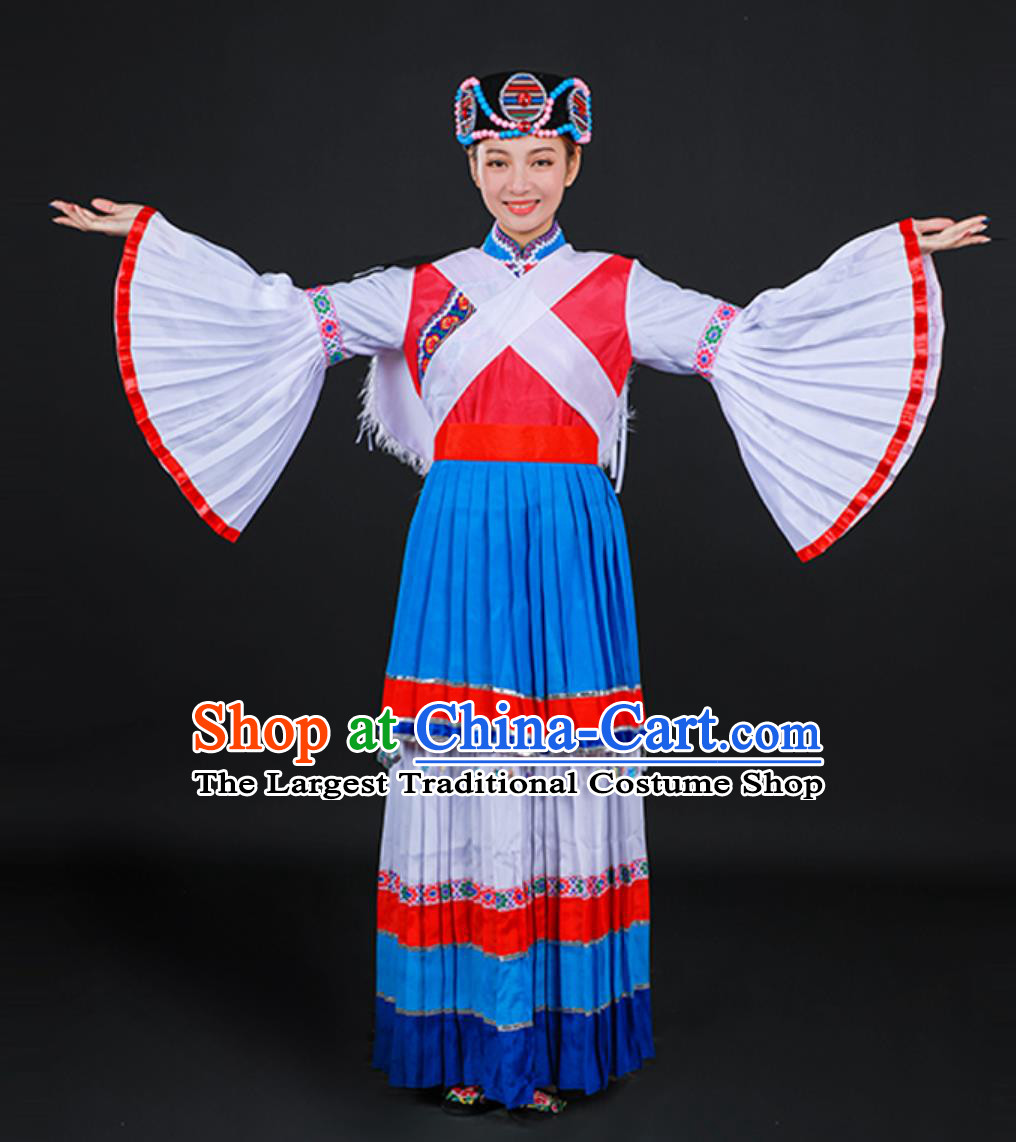 Yunnan Lijiang Naxi Ethnic Minority Stage Performance Costume Traditional Chinese National Dance Attire
