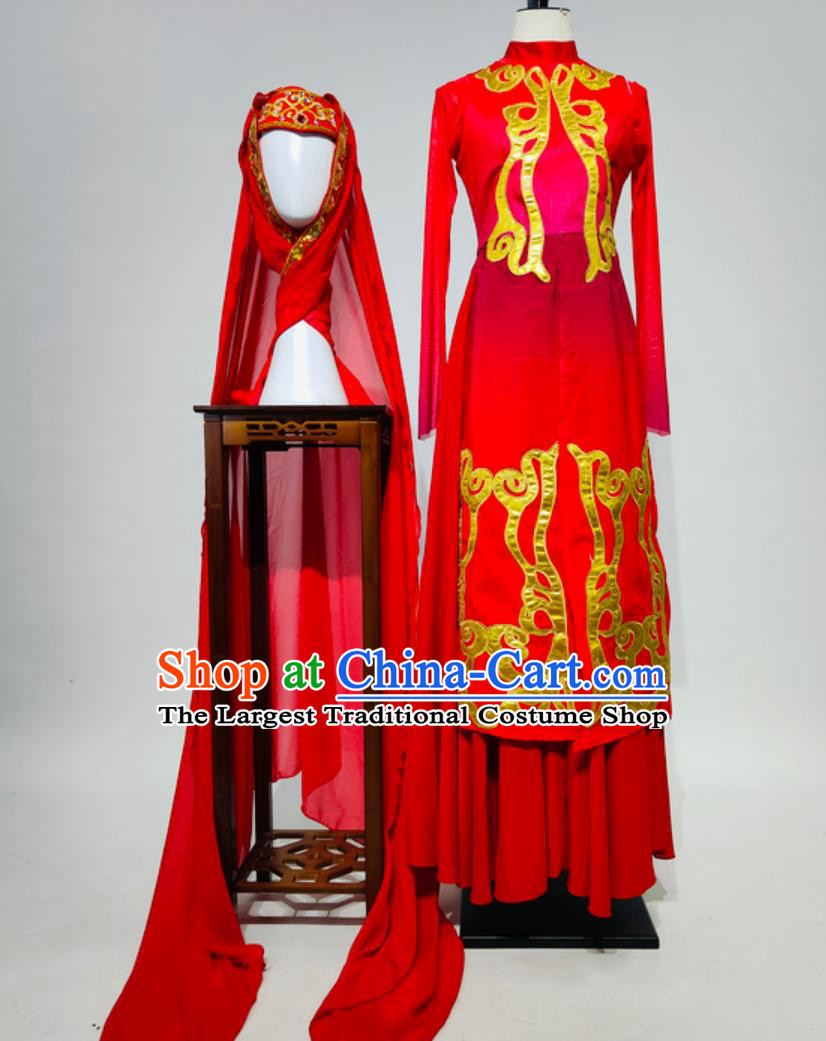 Hui Ethnic Dance Performance Costume Hua Shiba Women Group Stage Performance Attire Traditional Chinese National Red Dress