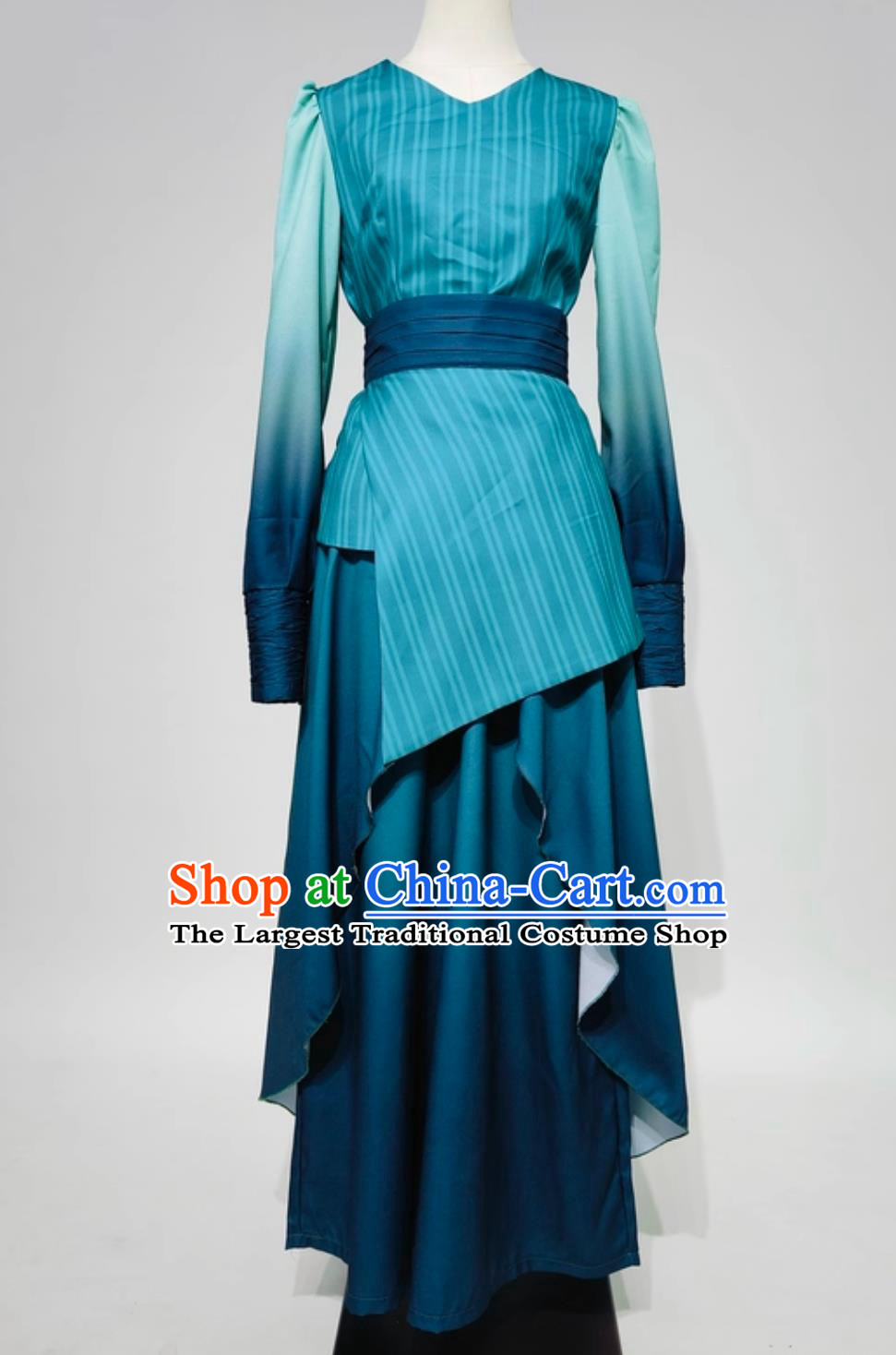 Poetic Green Women Large Stage Performance Costume Chinese Group Dance Attire