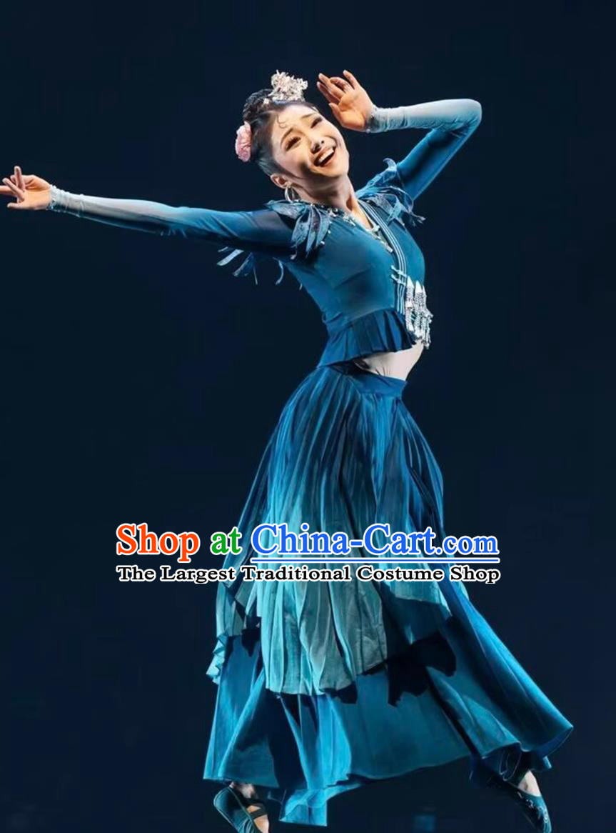 Chinese Classical Dance Costume Women Miao Ethnic Flower Dance Dress National Solo Dance Tao Li Cup Performance Wear