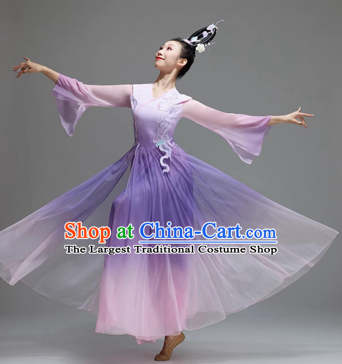 Chinese Classical Dance Costume Women Grand Opening Performance Long Dress Purple Charm Dance Attire