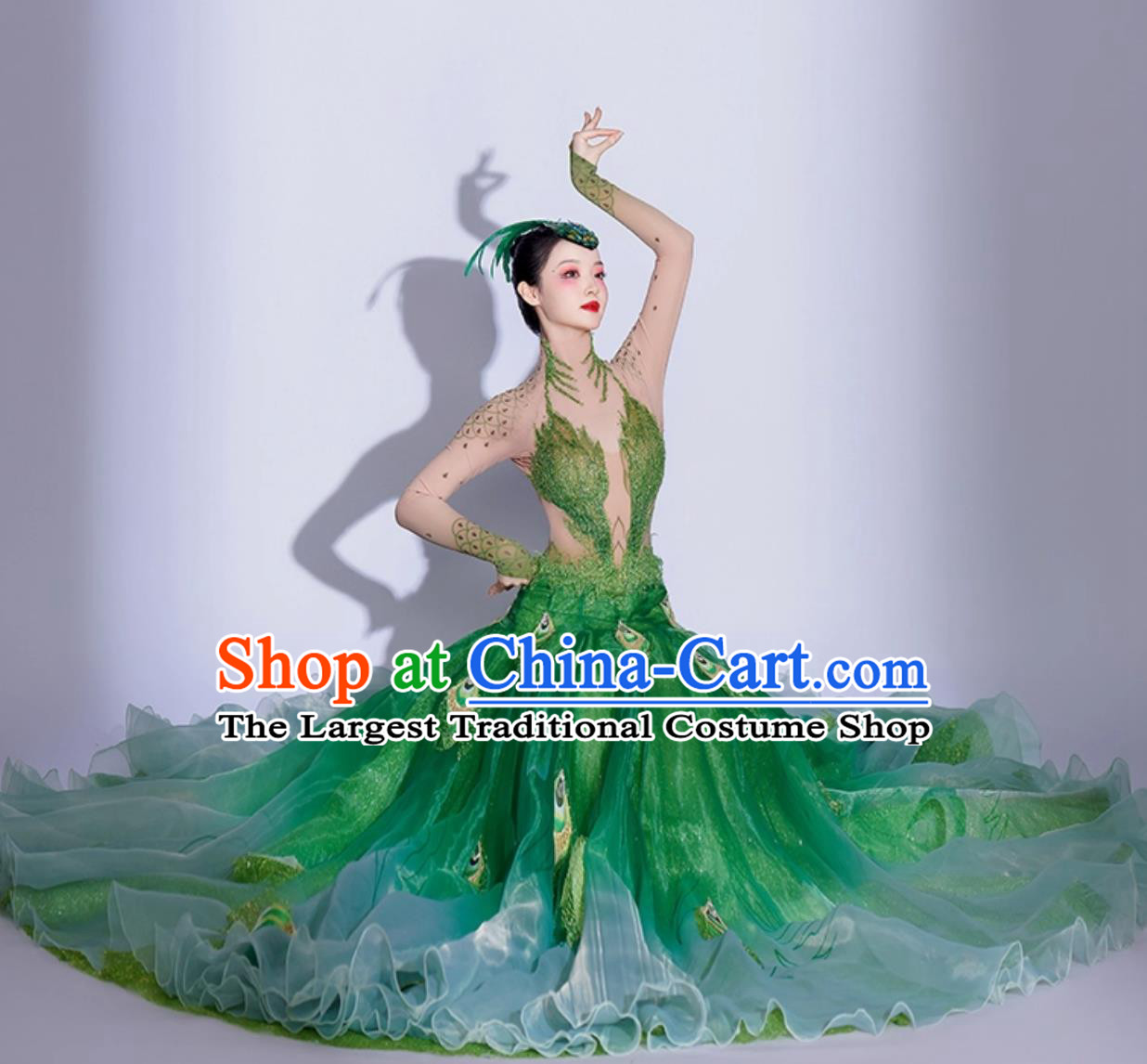 Green Peacock Dress Yang Liping Peacock Dance Costume Spirit Of Peacock Performance Clothing Chinese Dai Ethnic Dance Show Attire