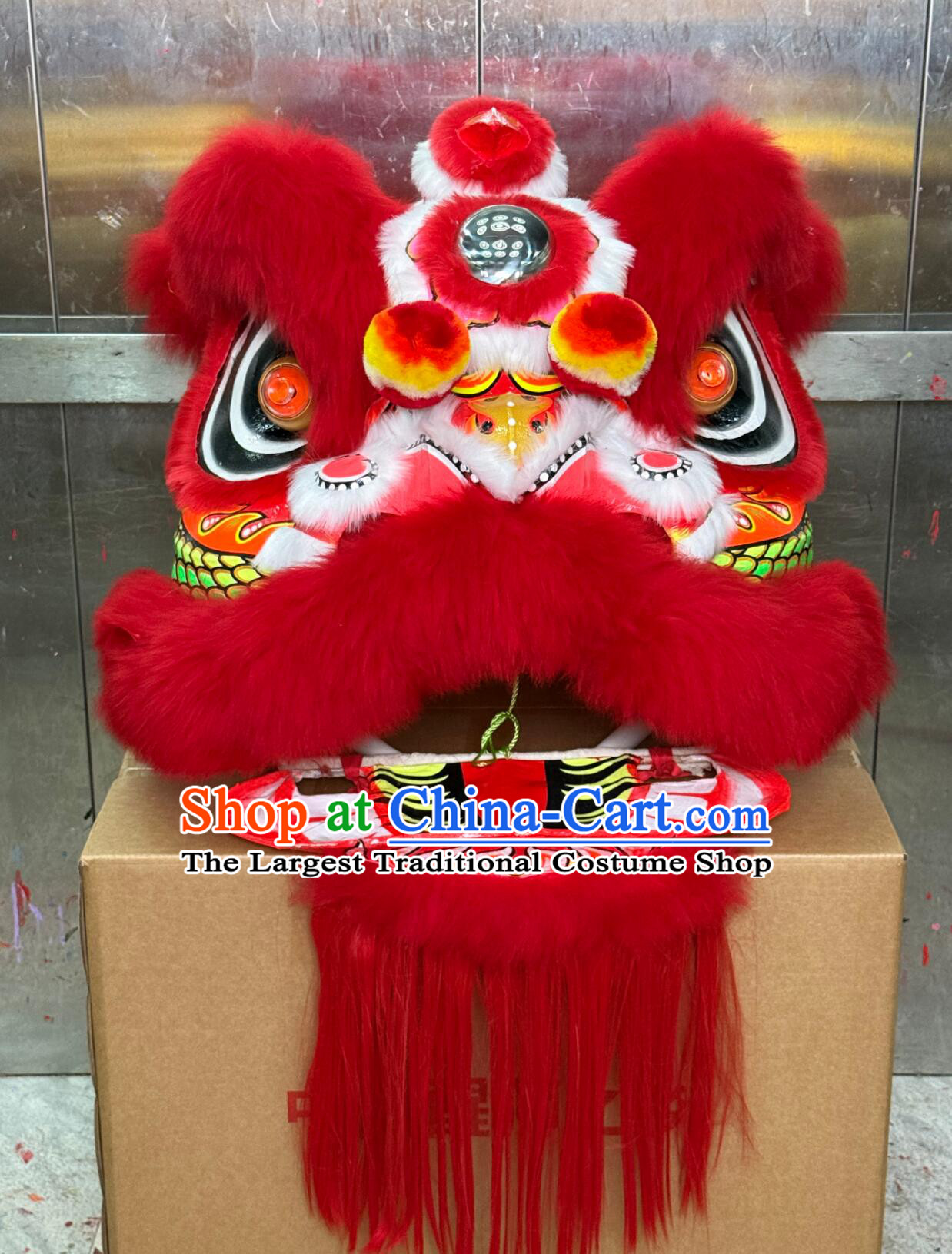 Red Wool Handmade Fut San Lion Head Chinese Lion Dance Costume Complete Set