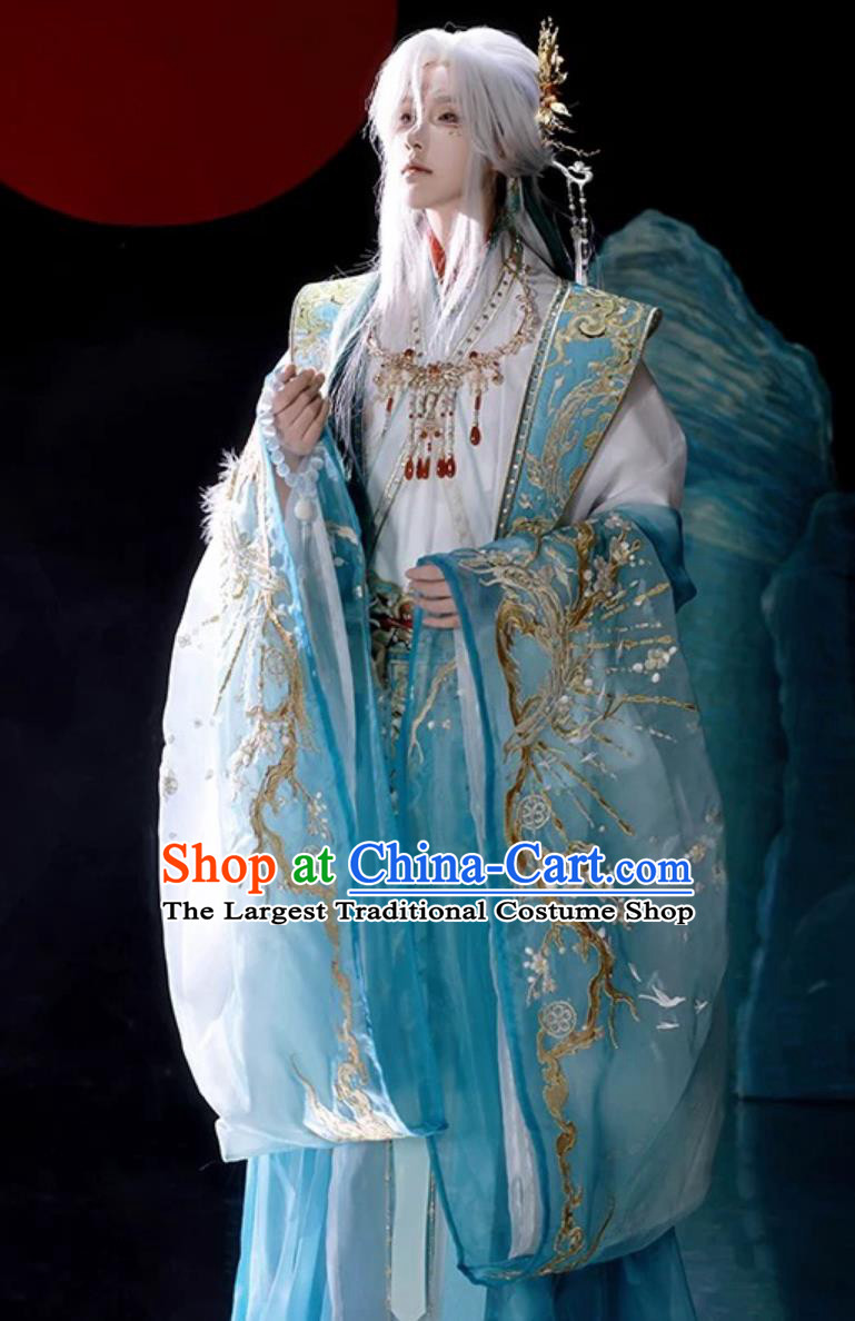 Male Blue Hanfu Ancient Chinese Clothing Traditional Legend Immortal Costume