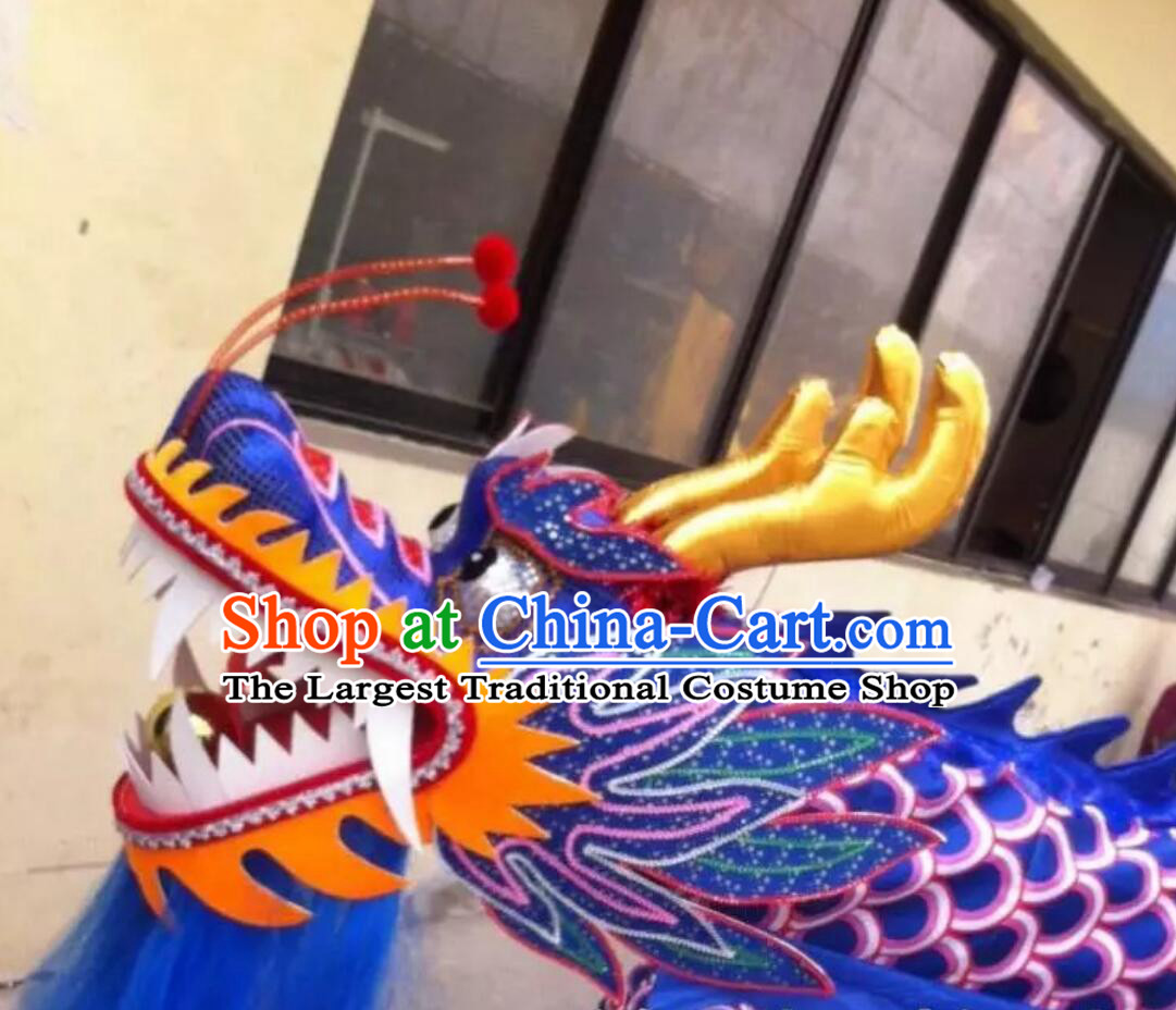 Royal Blue Dragon Dance Head and Costume Chinese New Year Loong Dance Equipment Set