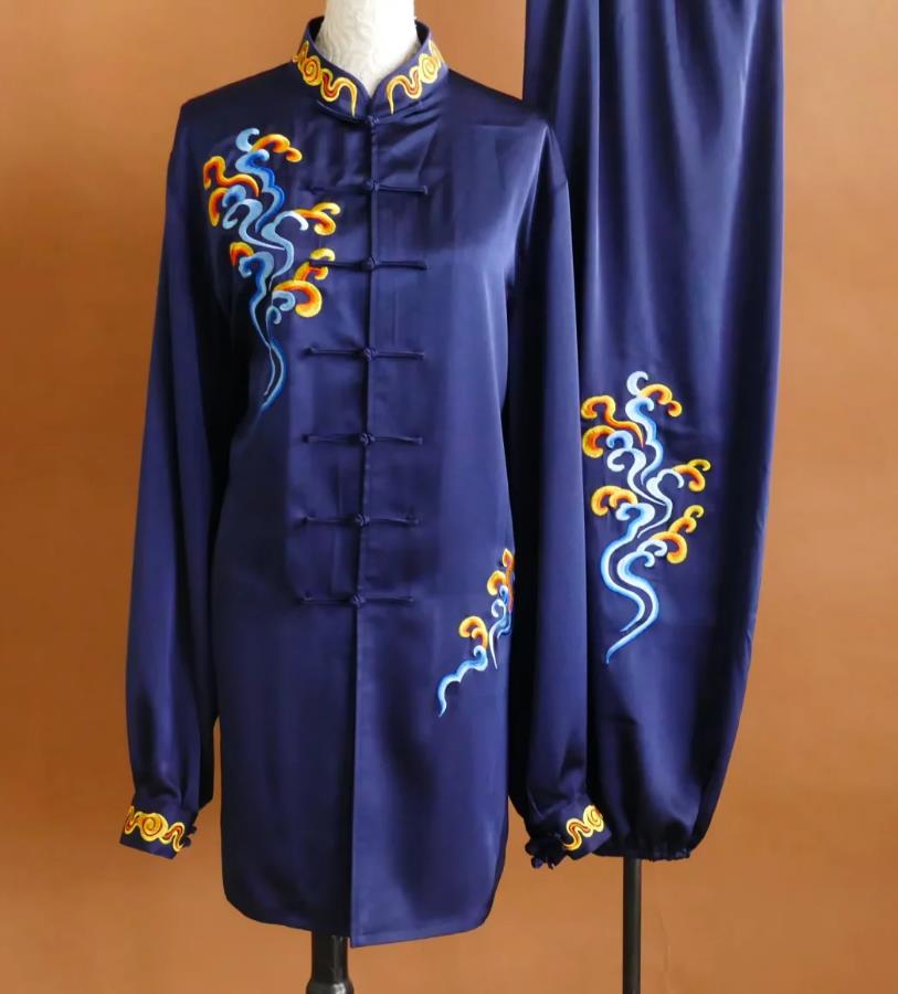 Navy Blue Tai Chi Suit Embroidered Martial Arts Uniform Qigong Clothing Kung Fu Group Performance Competition Costume