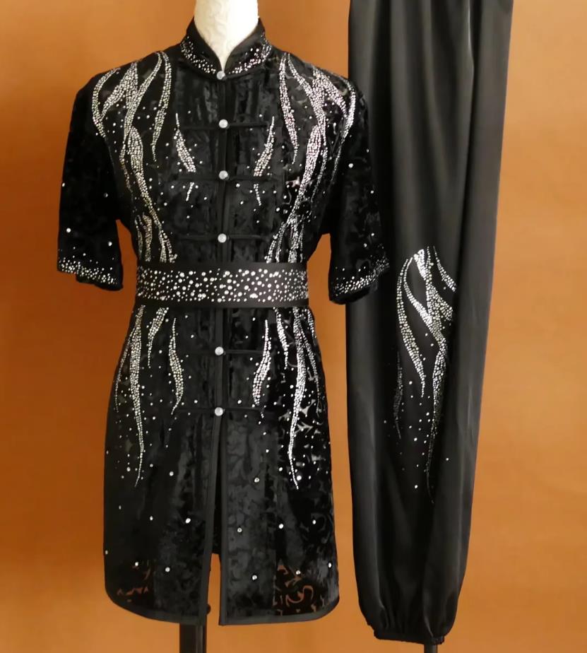 Black Wushu Team Performance Uniform Professional Nanquan Competition Suit
