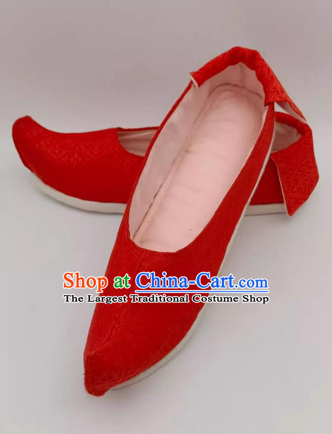 Ming Dynasty Plain Satin Shoes Hanfu Shoes Chinese Red Brocade Shoes