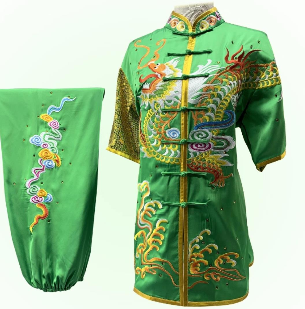 Embroidery Dragon Martial Arts Costume Professional Changquan Uniform Wushu Competition Performance Green Outfit
