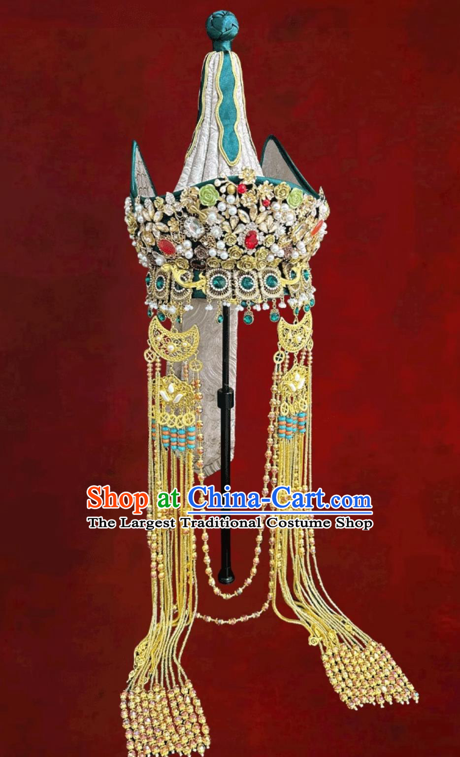 Champagne Gold Premium Mongolian Ethnic Tassel Headpiece Fashion Show Performance Hair Accessory Photography Travel Forehead Hat