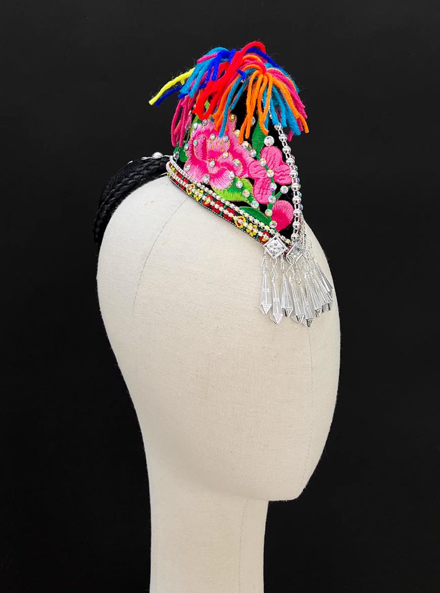 Yi Ethnic Dance Headdress Calling The Moon Dance Headwear Tao Li Cup Top Dancer Headpiece