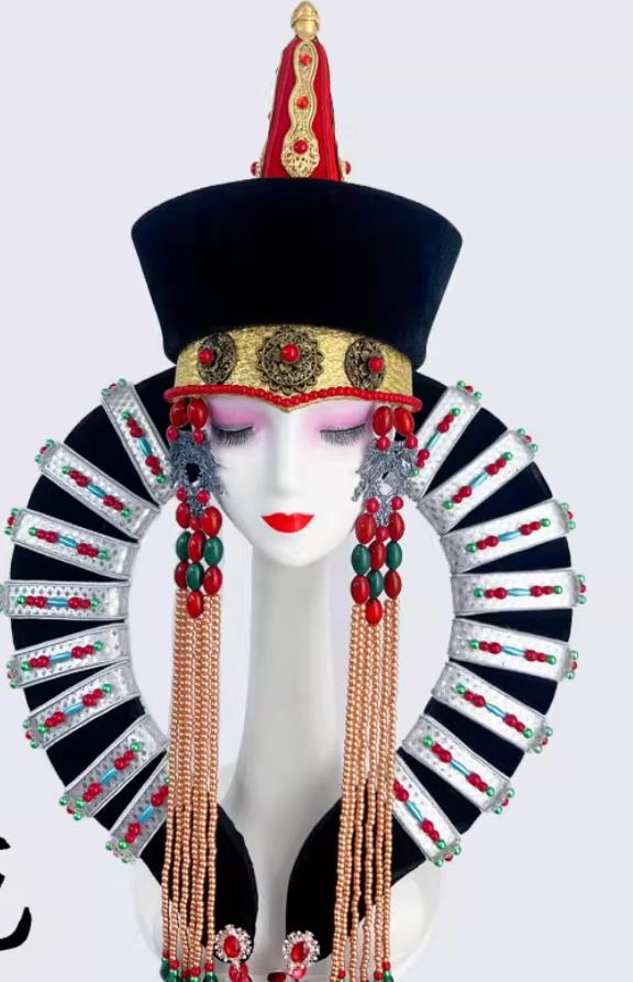 Mongolian Dance Headdress Women Bull Horn Hat Horqin Noble Queen Headwear