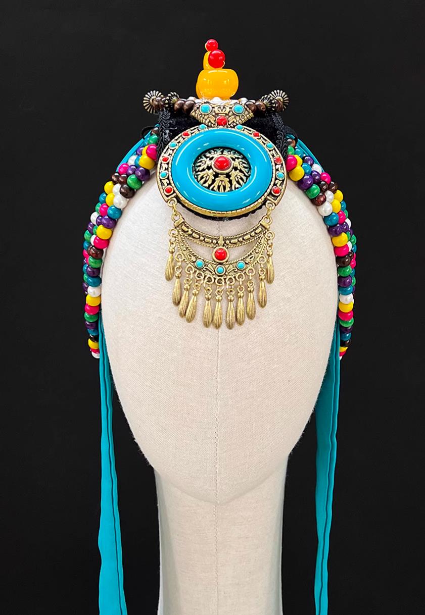 Tao Li Cup Women Solo Dance Headwear Tibetan Dance Headdress Zang Minority Blue Hair Accessories