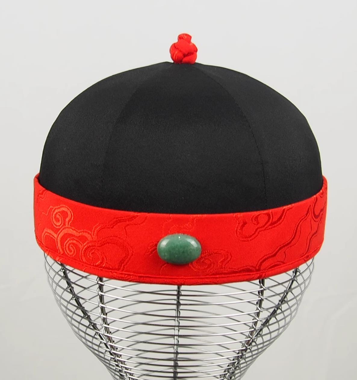 Mens Stage Performance Headwear Chinese Qing Dynasty Skullcap Six United Hat Ancient Landlord Hat