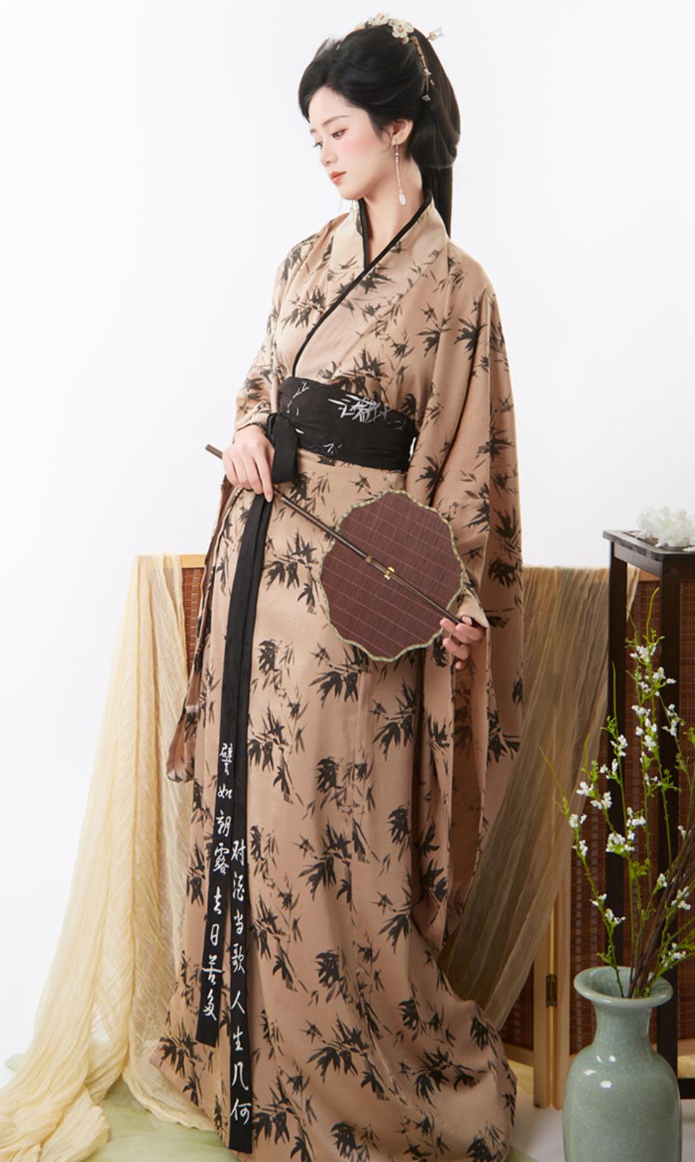 Ancient Chinese Princess Clothing Wei Jin Style Hanfu Dress Women Bamboo Shadow Print Long Straight Hem Robe