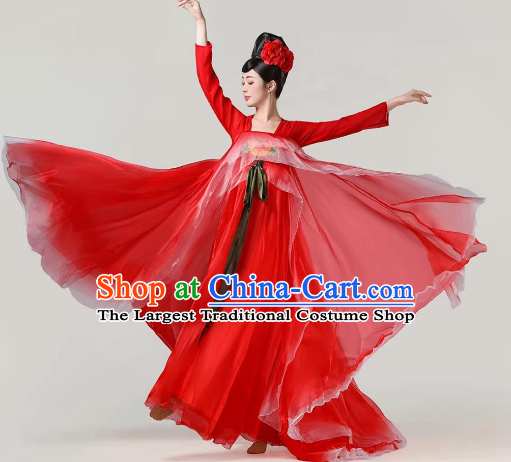 Flower Hairpin Scroll Hanfu Song Dynasty Hezi Dress Flowing Red Wide Sleeve Han Tang Classical Dance Costume