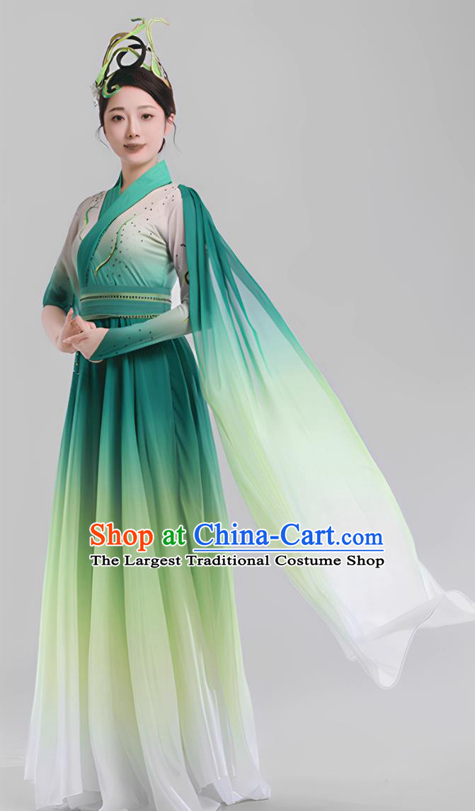 Opening Dance Willow Leaf Legend Costume Classical Dance Attire Ribbon Gradient Green Women Stage Dress