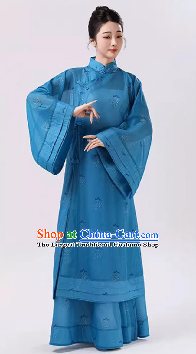 Blue Classical Dance Costume Chiffon Elegant Dance Wear Women Chinese Stage Performance Attire