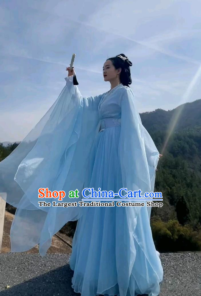 Custom Ancient Style Fairy Performance Costume Traditional Chinese Clothing Princess Blue Hanfu Dress