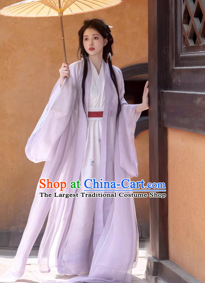 Song Dynasty Hanfu Light Purple Wide Sleeve Dress Traditional Chinese Costumes