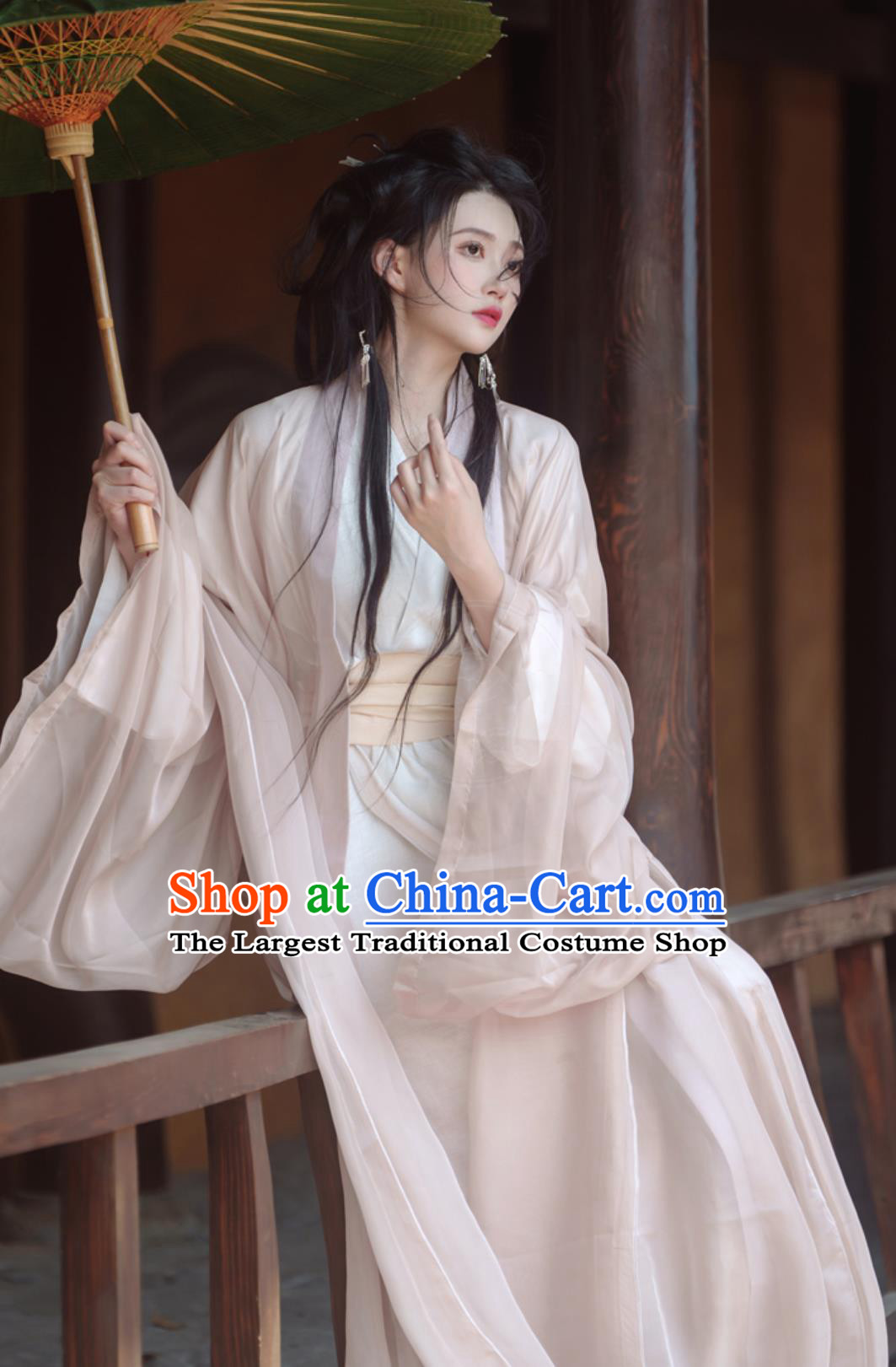 Traditional Chinese Costumes Song Dynasty Hanfu Light Khaki Wide Sleeve Dress