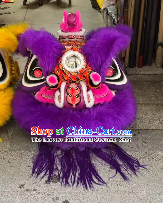 Handmade Chinese Lion Dance Equipment Traditional Festival Lion Performance Props Purple Wool Hok San Lion Dance Costume
