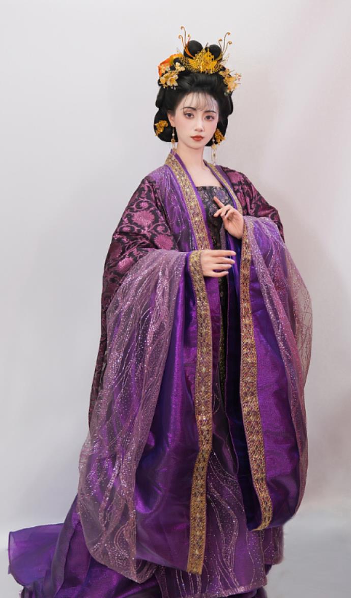 Yang Guifei Trailing Hanfu Tang Dynasty Imperial Concubine Yang Purple Dress Traditional Chinese Costumes