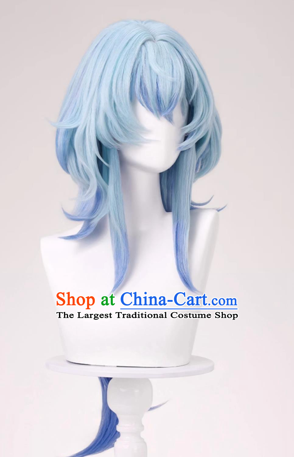 Wuthering Waves Yinlin Cosplay Wig Sideburns Ends Two Tone Gradient Blue Hair Halloween Headdress