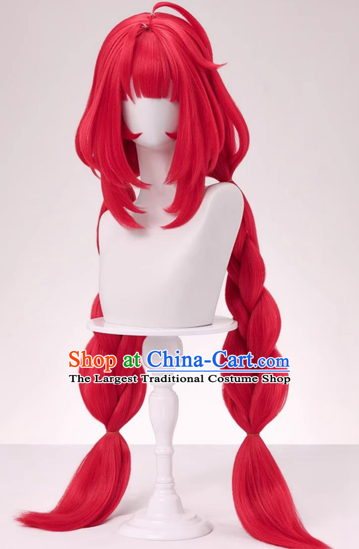Zenless Zone Zero Youto Cosplay Wig Simulated Scalp Fringe Braid Hair Red Halloween Hairpiece