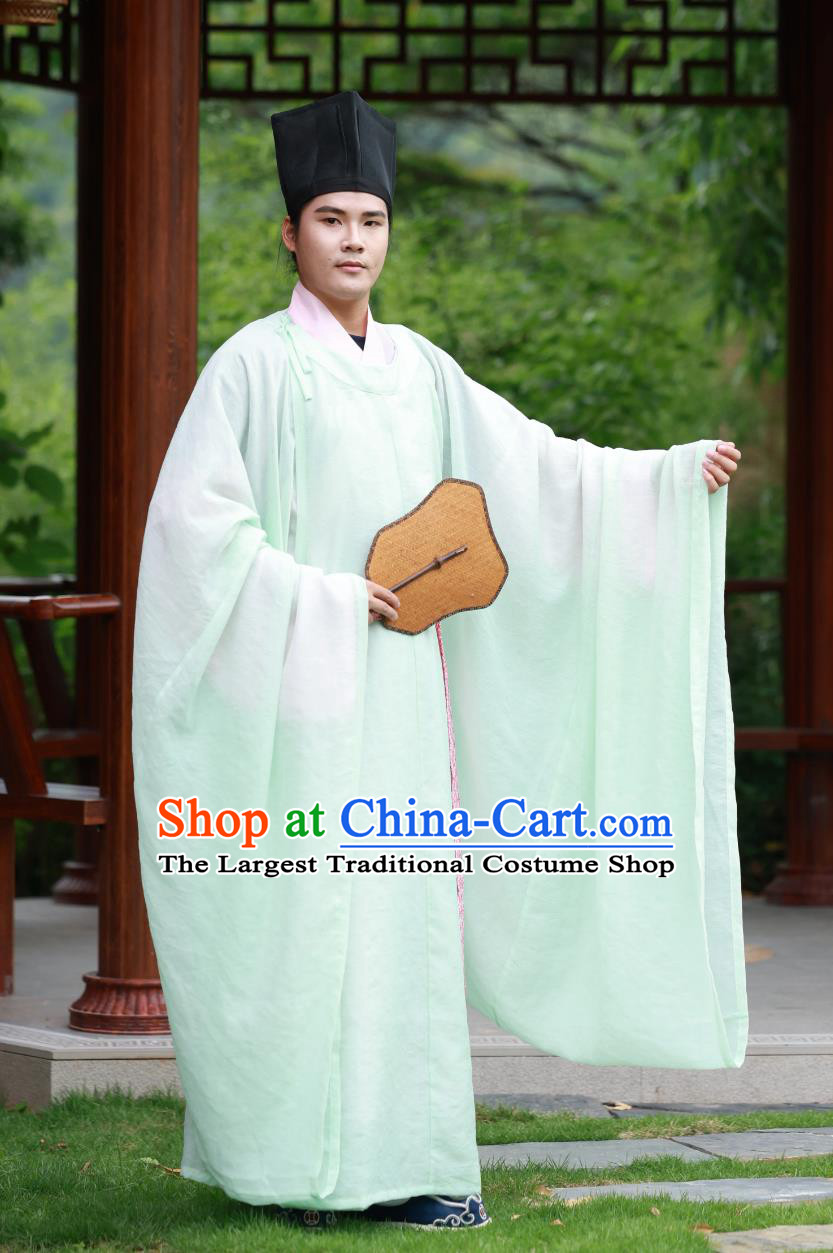 Traditional Chinese Clothing Song Dynasty Green Round Collar Robe Large Sleeved Mens Hanfu