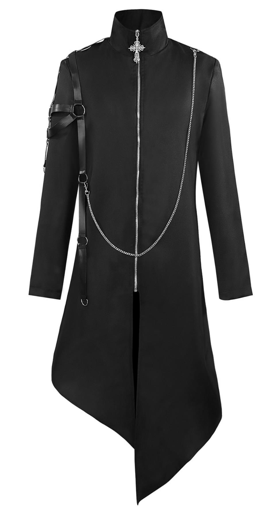 Halloween Black Punk Coat Long Asymmetric Gothic Tailcoat Performance Outfit Band Singer Prop Costume