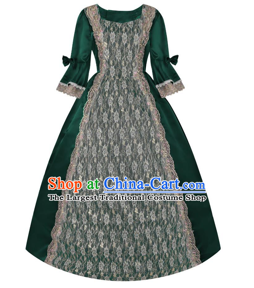 Halloween European Court Vintage Lace Dress Performance Dance Costume England UK Noble Ball Green Gown
