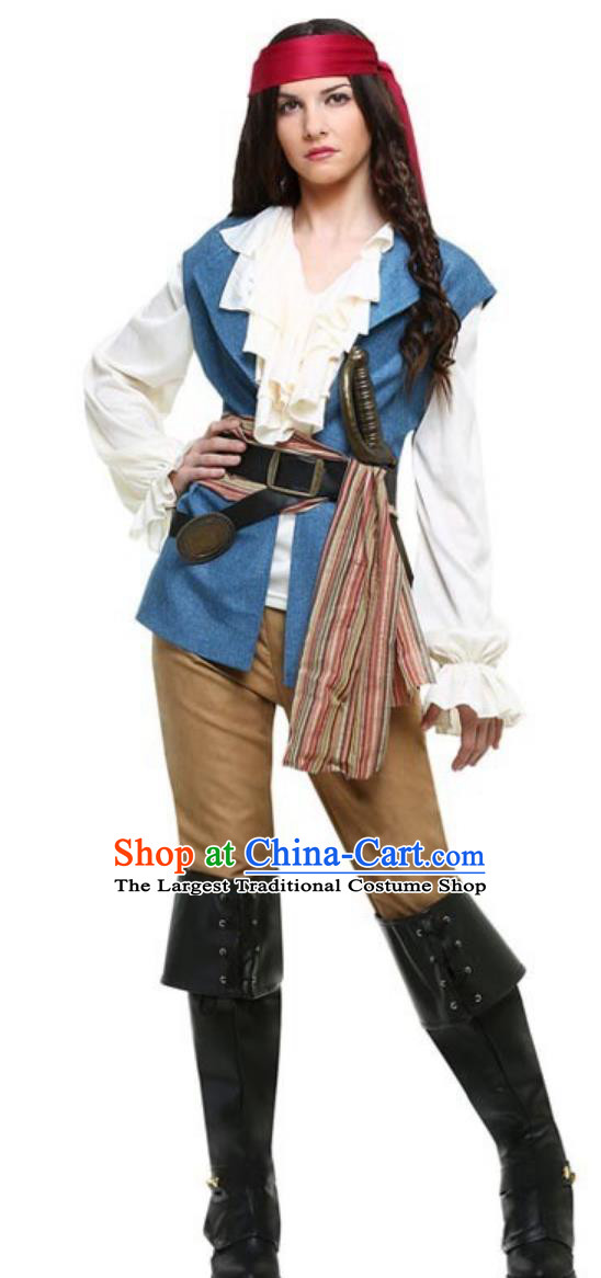 Spanish Pirate Costume Vintage Classic Blue Sailor Marauder Prop Outfit for Women