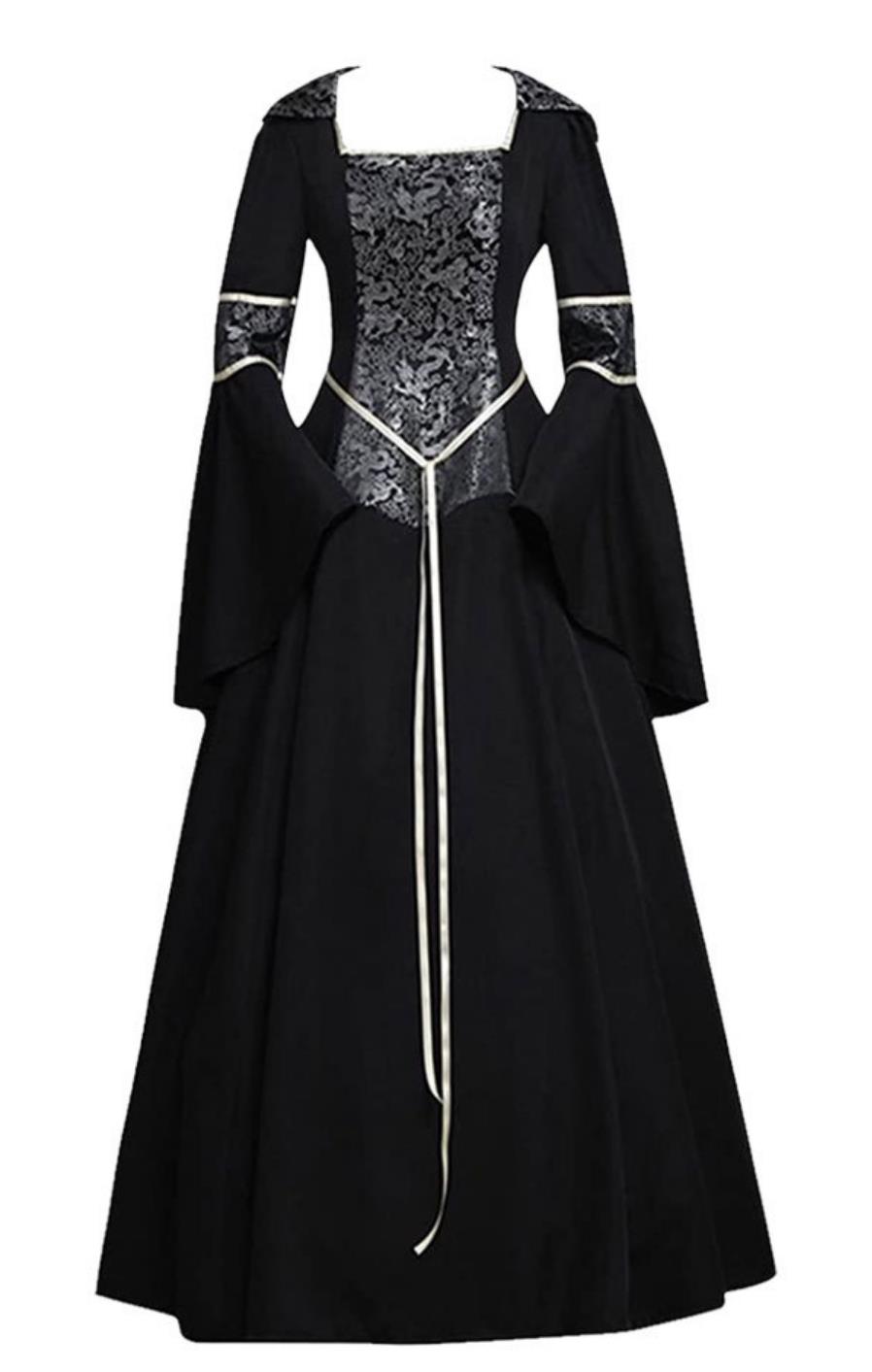 Medieval Gothic Court Dress Cosplay Castle Vampire Bride Black Formal Gown