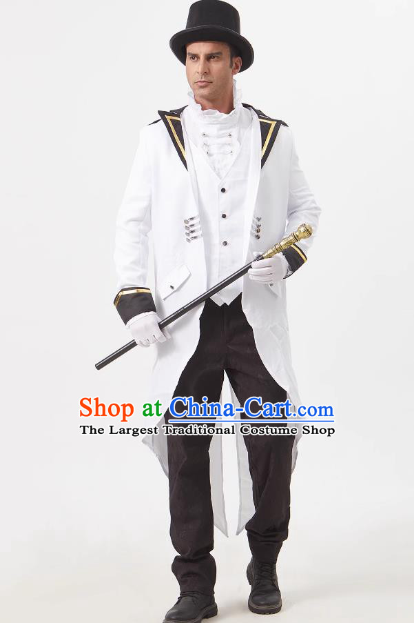 Medieval British Style White Tailcoat Gentleman Host Suit Men Stage Play Cosplay Prince Evening Wear Attire