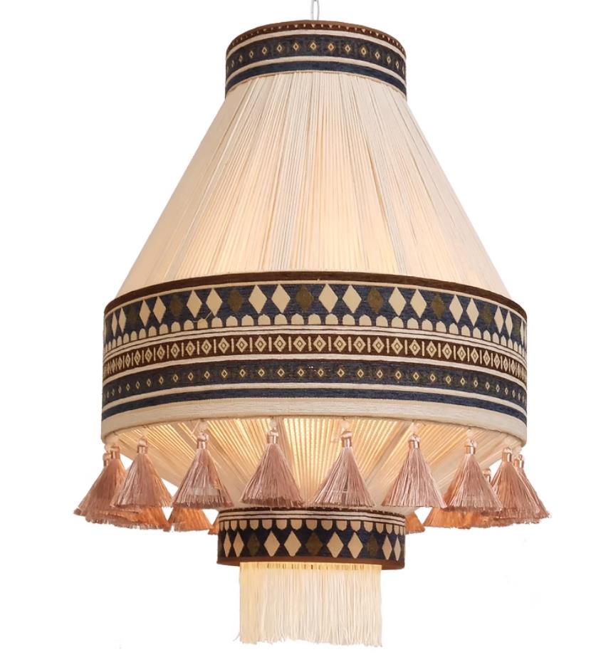 Bohemian Moroccan Vintage Ins Style Jute Rope Fabric Living Room Light Bedroom Fringe Pendant Lamp
