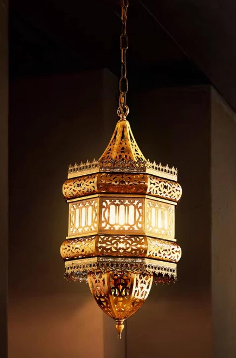 Southeast Asian Wrought Iron Lantern Restaurant Zen Chandelier Thai Style LED Linear Lamp