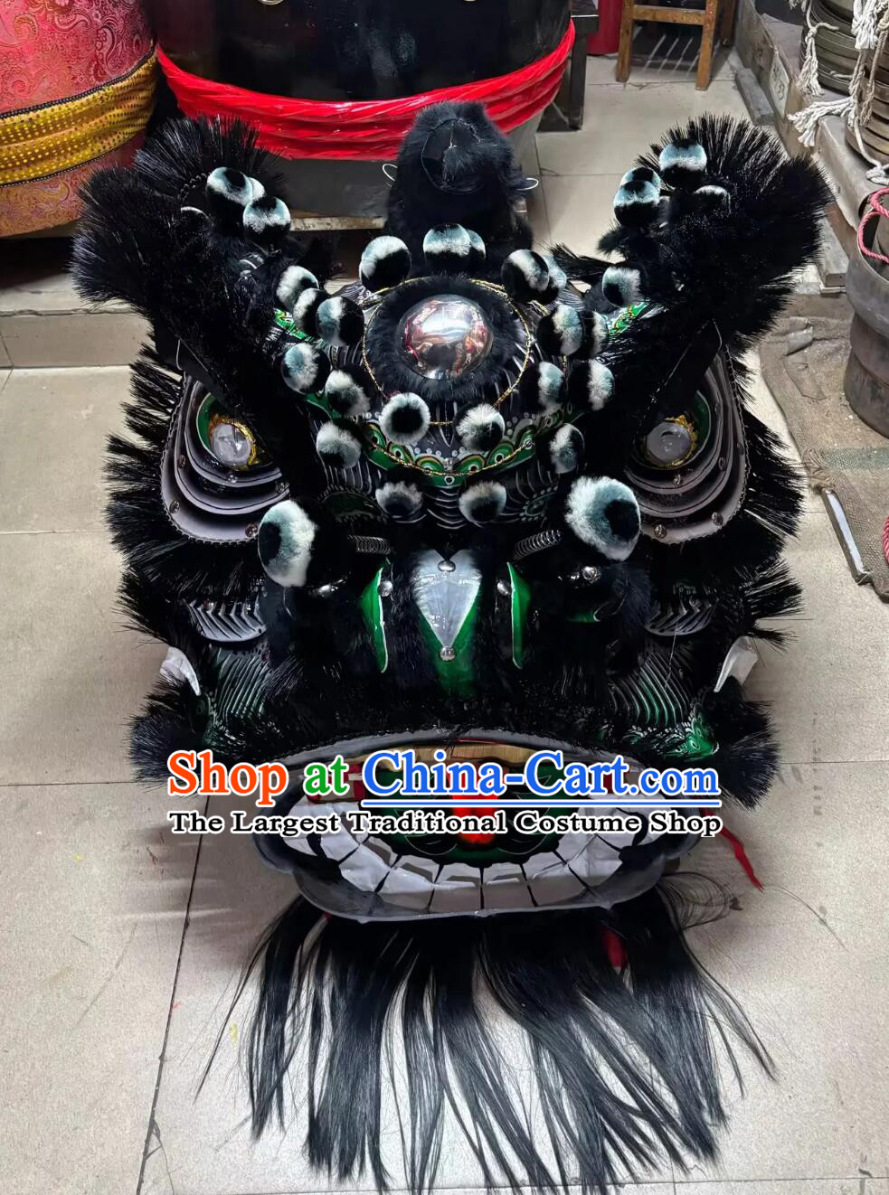 Traditional Zhang Fei Lion Head Handmade Chinese Lion Dance Costume Complete Set